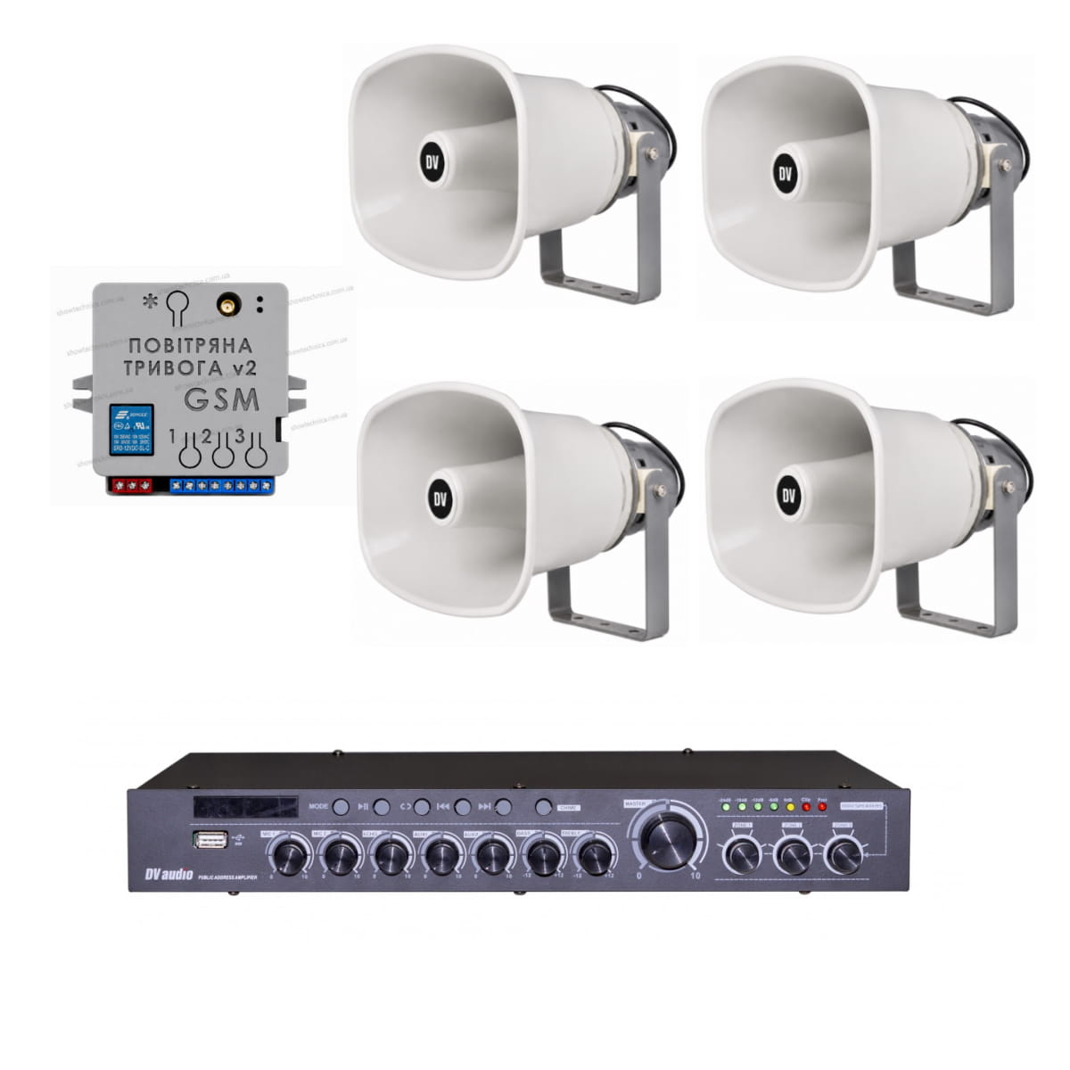 Комплект звука DV audio LA1204HS-50T PRO до 1800 м.кв + Автоматизований модуль Повітряна тривога GSM + Хвилина мовчання