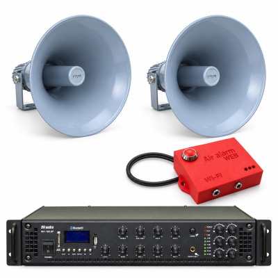 Комплект оповещения о воздушной тревоге AIR alert Wi-Fi-WEB + 2×LFA 100 Вт + DV Audio MA-180.6P до 1200 м²