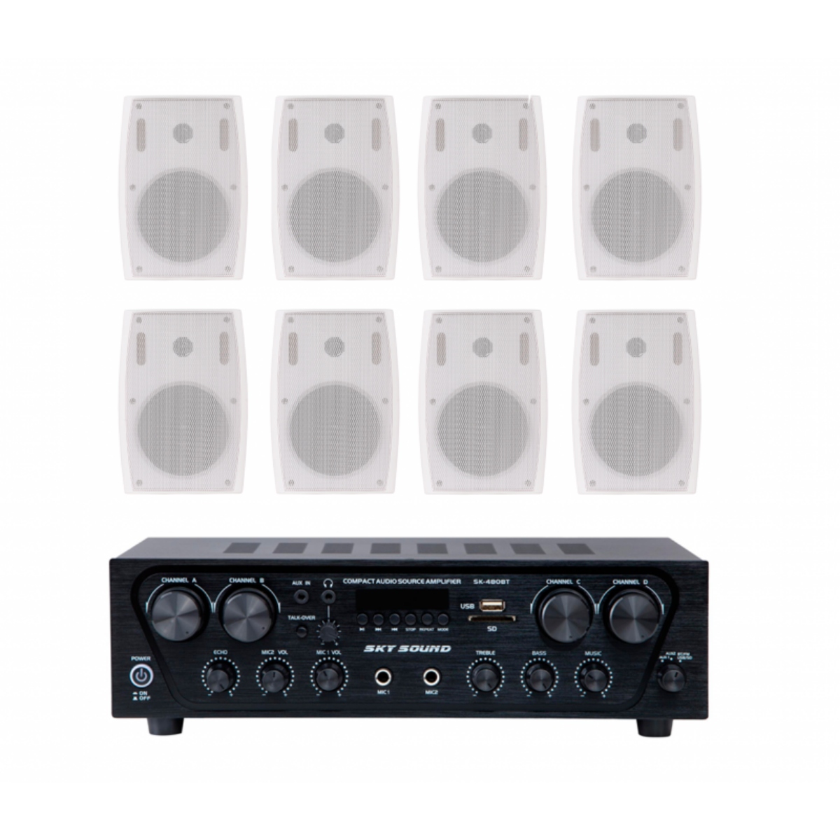 Акустический комплект Sky Sound SKW-4808LS White, 4×80 Вт, 8 настенных колонок 5.5"