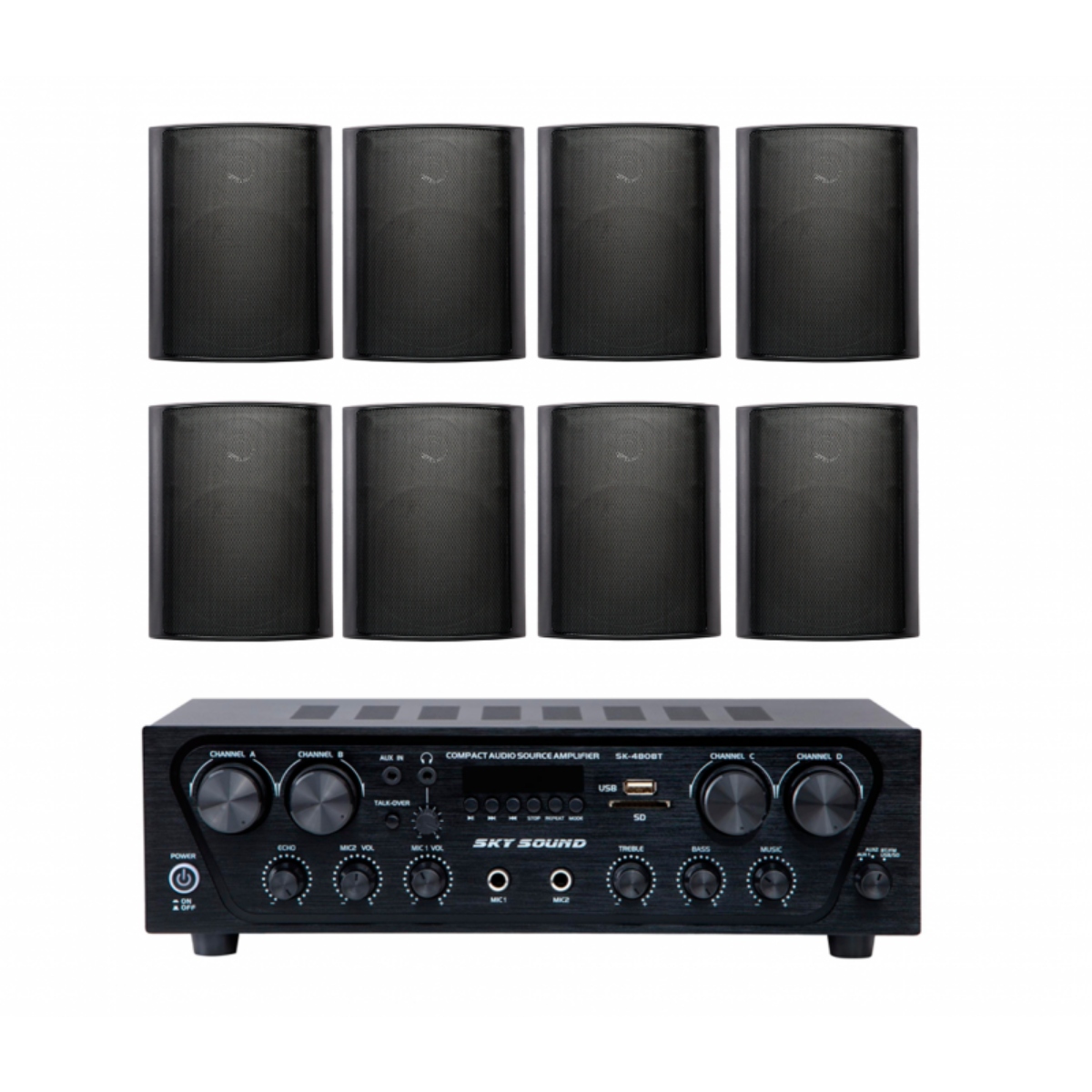 Акустичний комплект Sky Sound SKW-4808NS Black, 4×80 Вт, 8 настінних колонок 4"