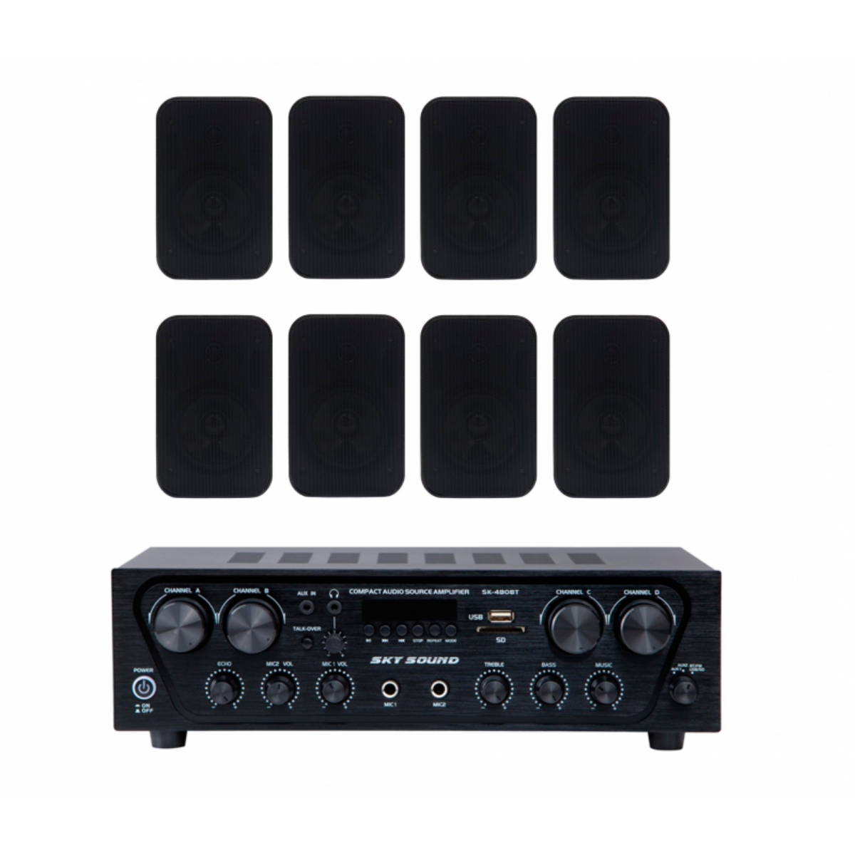 Акустический комплект Sky Sound SKW-4808PM Black, 4×80 Вт, 8 настенных колонок 5"
