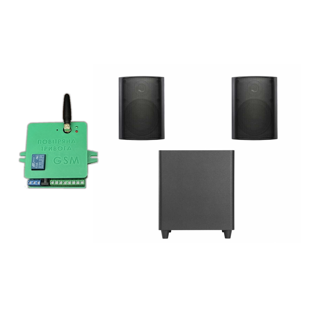 Акустичний комплект SKY SOUND SUBT-10B/NS (2*40Вт) BLACK + Автоматизований модуль Повітряна тривога GSM + Хвилина мовчання