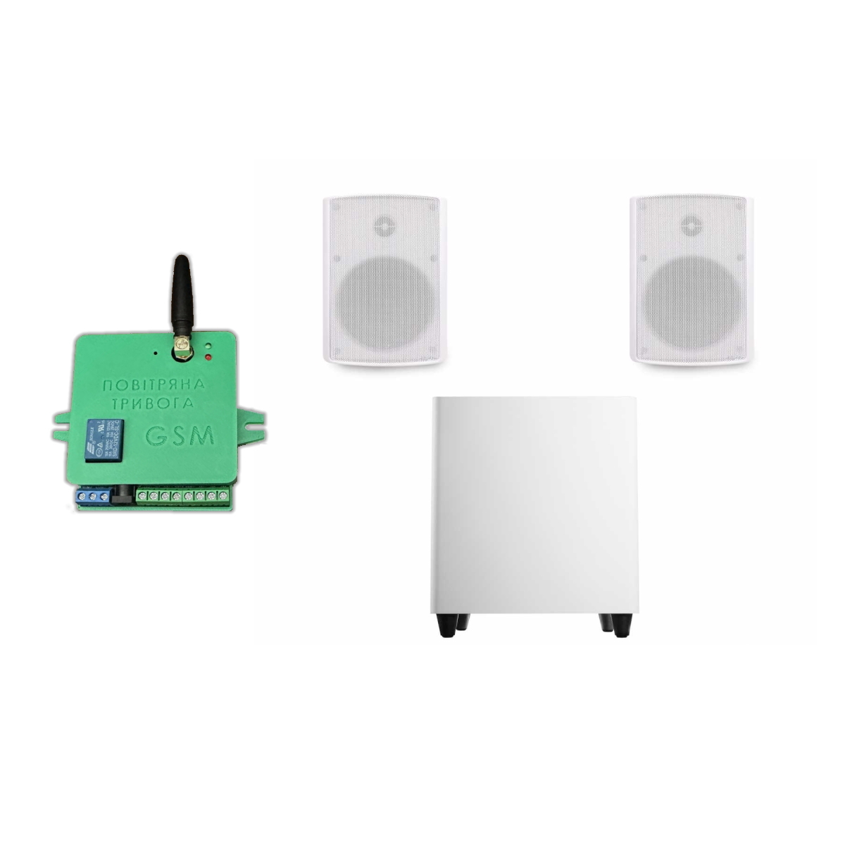 Акустический комплект SKY SOUND SUBT-10W/NS (2*40Вт) WHITE + Автоматизированный модуль Воздушная тревога GSM + Минута молчания