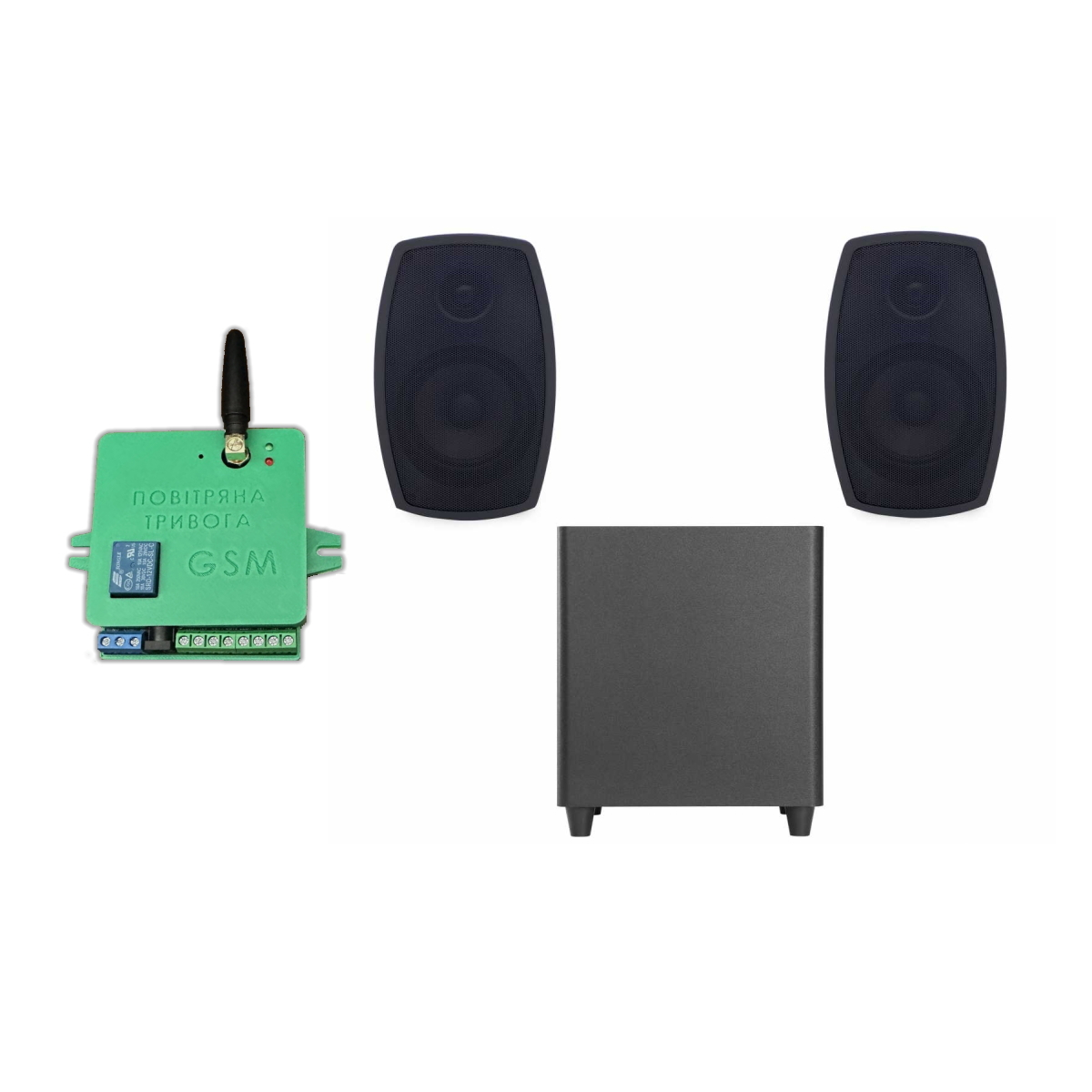 Акустичний комплект SKY SOUND SUBT-10B/MC (2*40Вт) BLACK + Автоматизований модуль Повітряна тривога GSM + Хвилина мовчання
