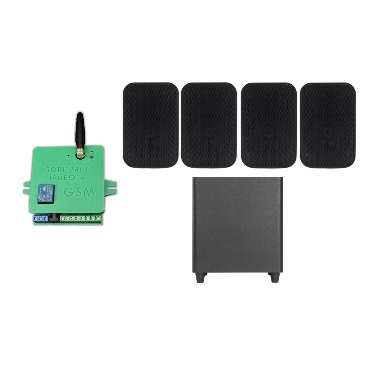 Акустичний комплект SKY SOUND SUBT-10B/PM (2*40Вт) BLACK + Автоматизований модуль Повітряна тривога GSM + Хвилина мовчання