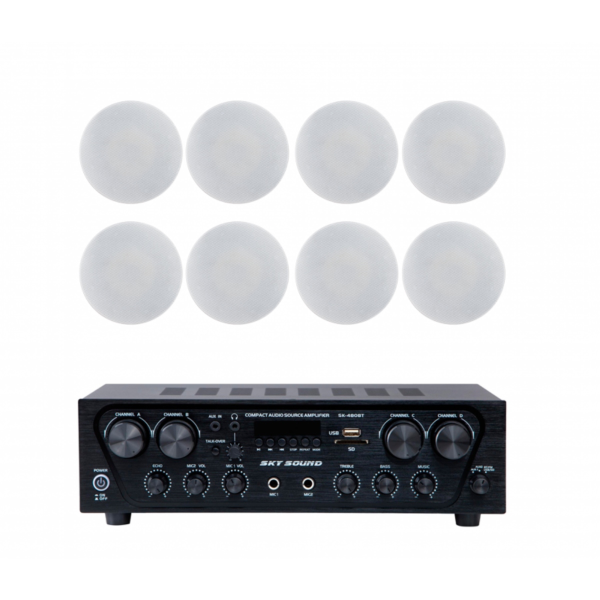Акустичний комплект Sky Sound SKC-4808F6, 4×80 Вт, 8 стельових колонок 6.5"