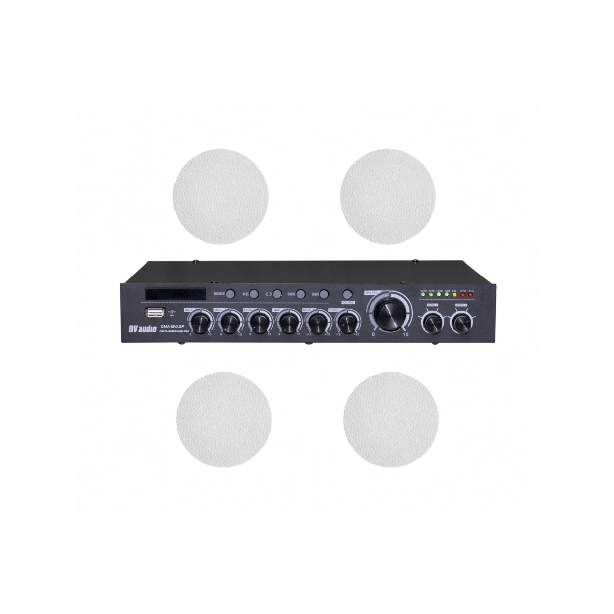 Звуковой комплект DV Audio DMA1204CMG6W для помещения до 120 м² + Автоматизированный модуль Воздушная тревога GSM + Минута молчания