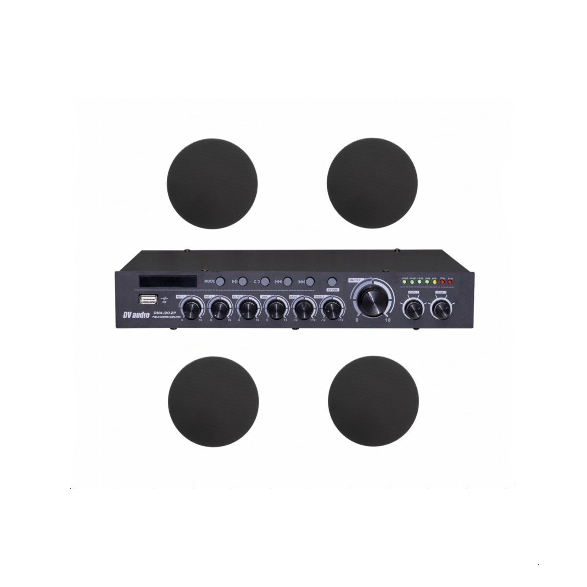 Звуковой комплект DV Audio DMA1204CMG6B для помещения до 120 м² + Автоматизированный модуль Воздушная тревога GSM + Минута молчания