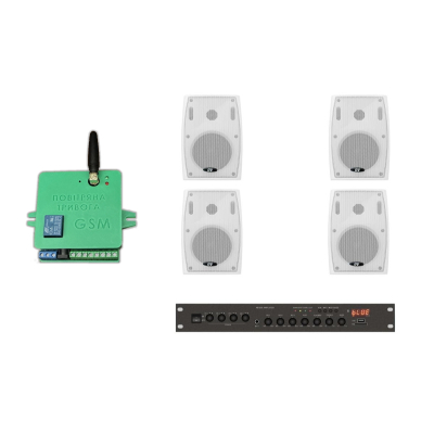 Комплект звука DV audio LA1004PB4W до 120м.кв + Автоматизований модуль Повітряна тривога GSM + Хвилина мовчання