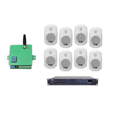 Комплект звука DV audio LA1208MS4W до 160 м.кв + Автоматизированный модуль Воздушная тревога GSM + Минута молчания