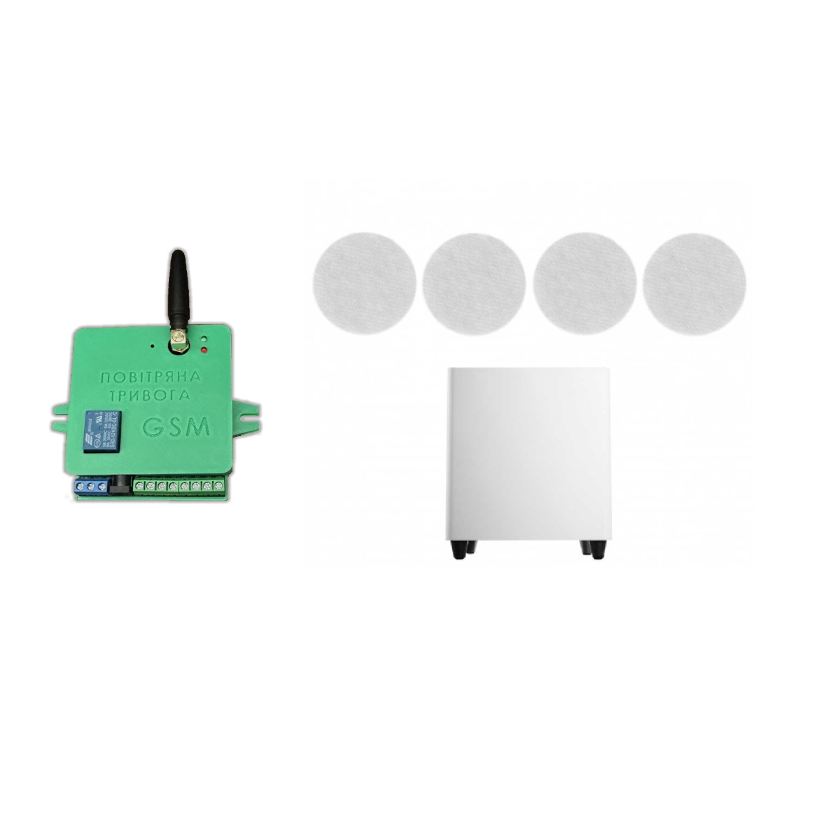 Акустический комплект SKY SOUND SUBT-10W/FLC-5 (2*40Вт) WHITE + Автоматизований модуль Повітряна тривога GSM + Хвилина мовчання