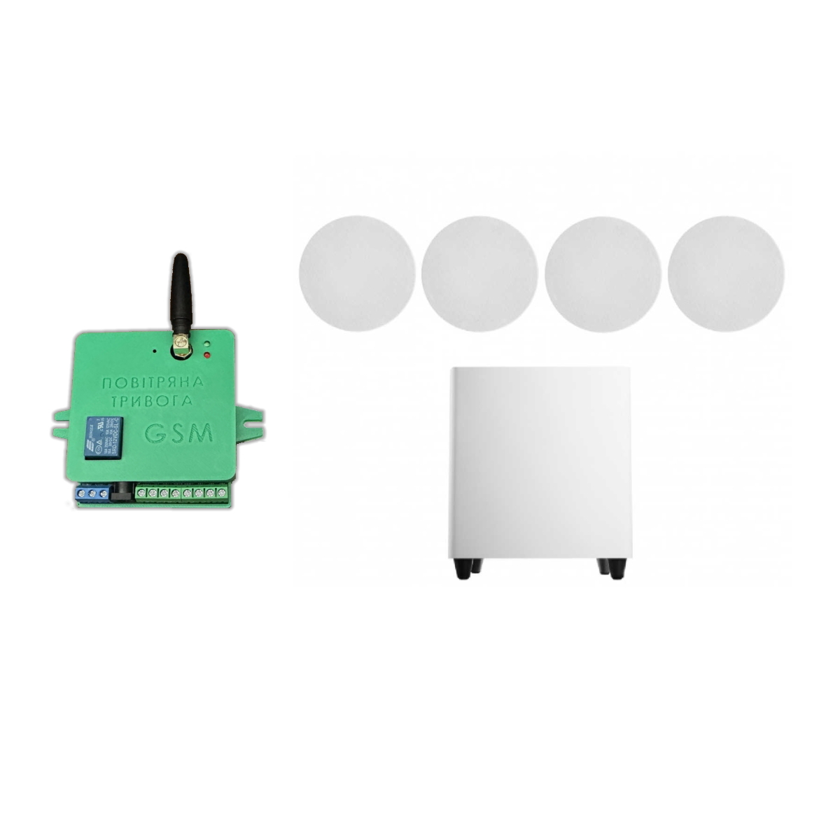 Акустический комплект SKY SOUND SUBT-10W/FLC-6,5 (2*40Вт) WHITE + Автоматизований модуль Повітряна тривога GSM + Хвилина мовчання
