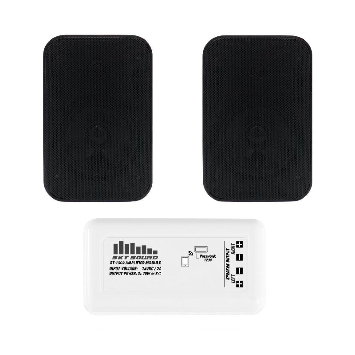 Акустический комплект SKY SOUND BT-2402 BLACK + Автоматизований модуль Повітряна тривога GSM + Хвилина мовчання