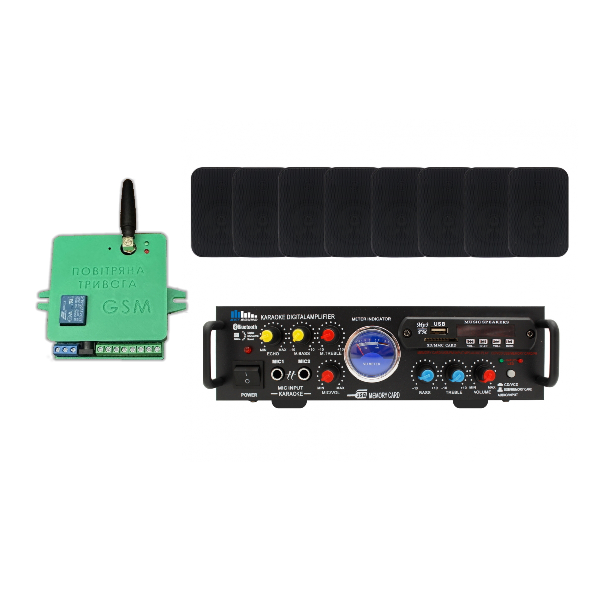 Акустический комплект SKY SOUND WSM-2408 BLACK + Автоматизированный модуль Воздушная тревога GSM + Минута молчания