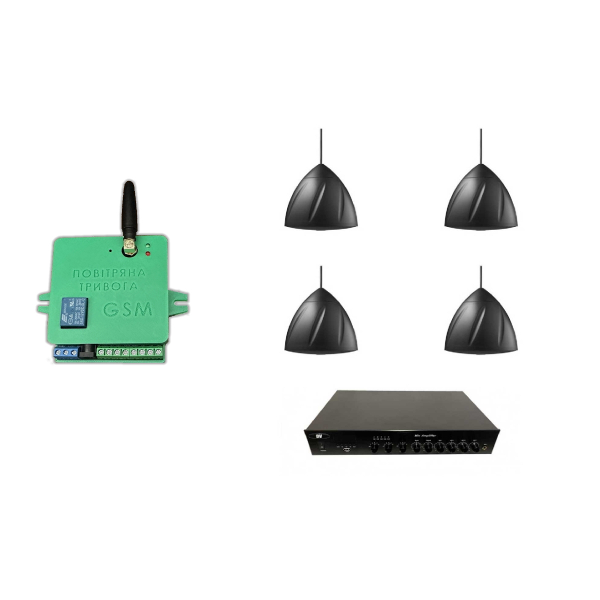 Комплект звуку DV audio LA1204PS5B до 80 м.кв + Автоматизований модуль Повітряна тривога GSM + Хвилина мовчання