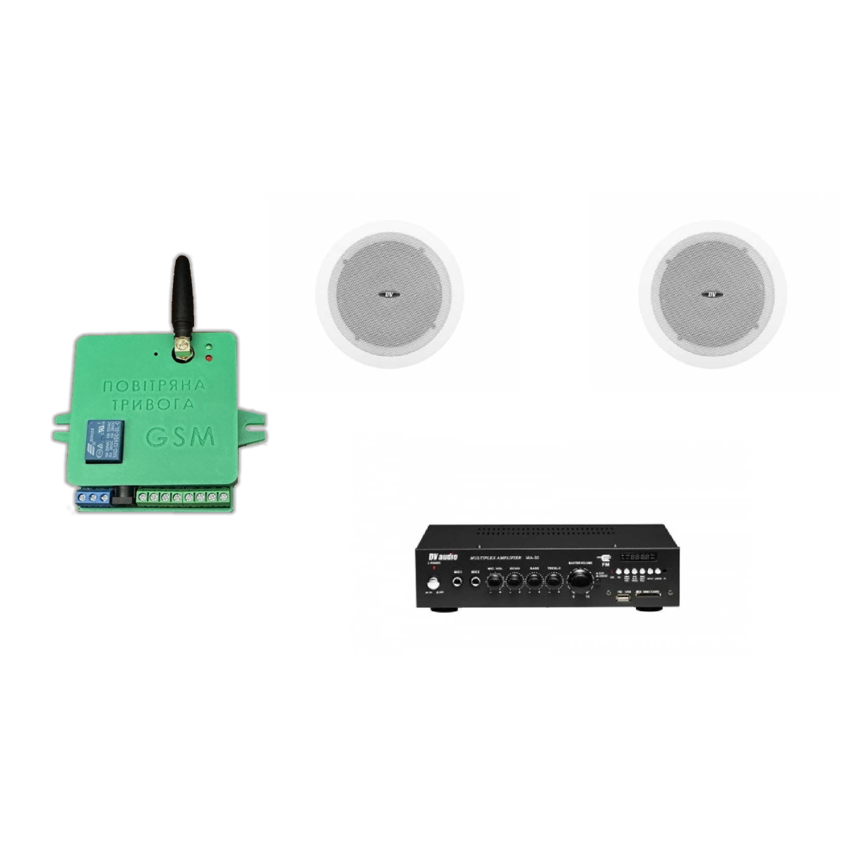 Комплект звуку DV audio MA302C6 до 40м.кв. + Автоматизований модуль Повітряна тривога GSM + Хвилина мовчання