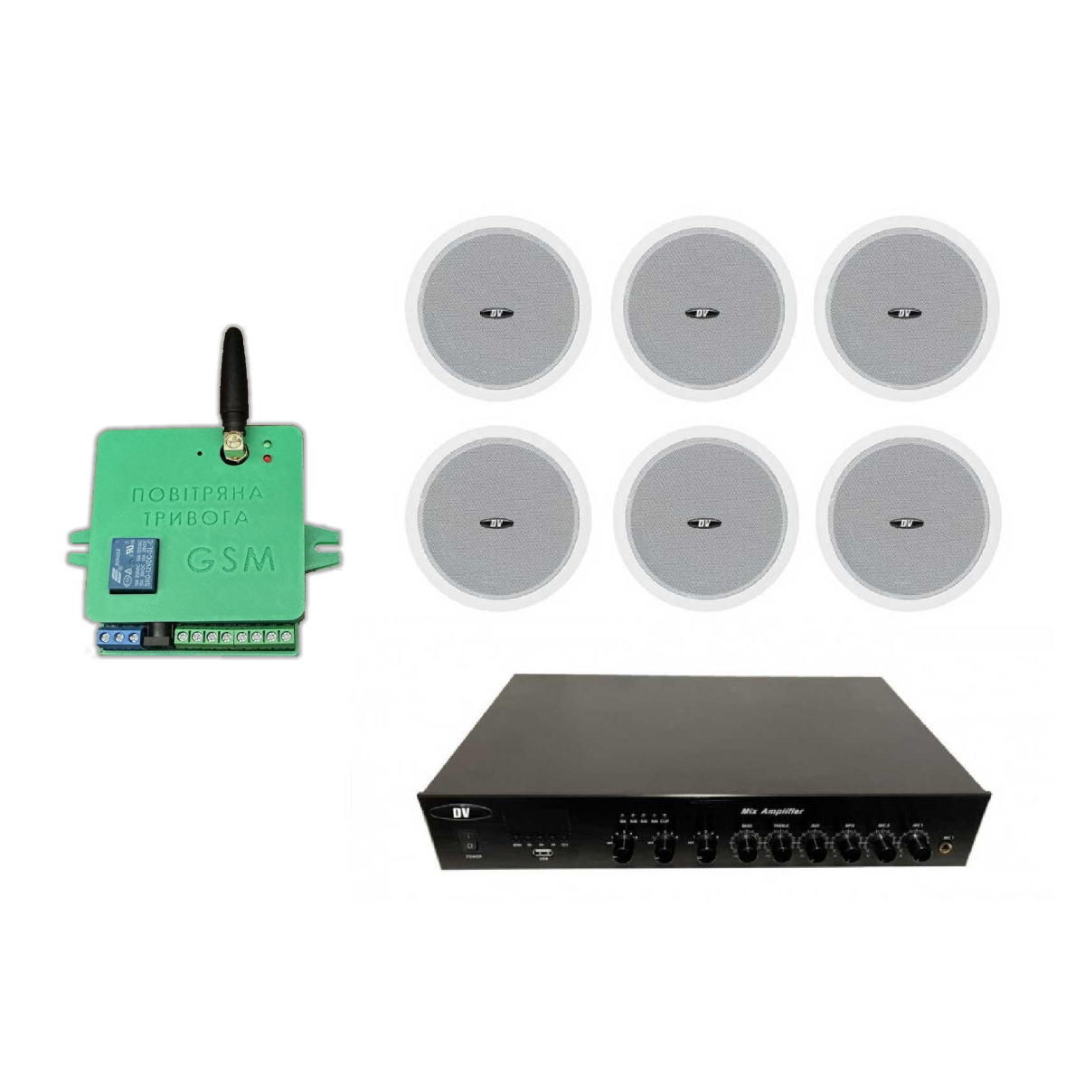 Комплект звука DV Audio LA606601 до 120 м.кв. + Автоматизированный модуль Воздушная тревога GSM + Минута молчания