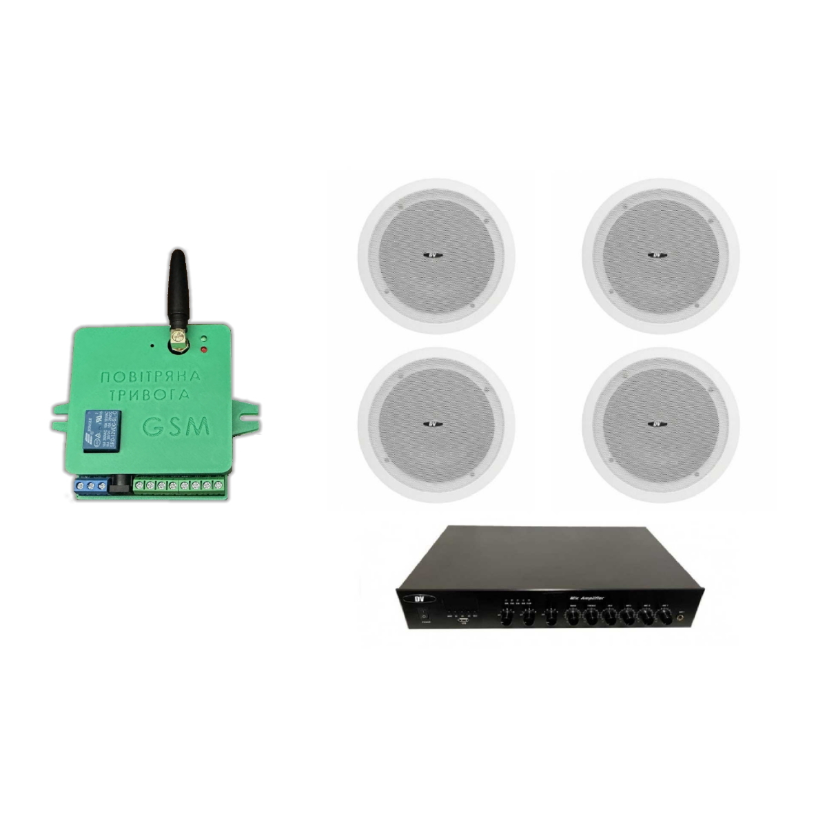 Комплект звука DV audio LA604C8 до 80 м.кв + Автоматизированный модуль Воздушная тревога GSM + Минута молчания