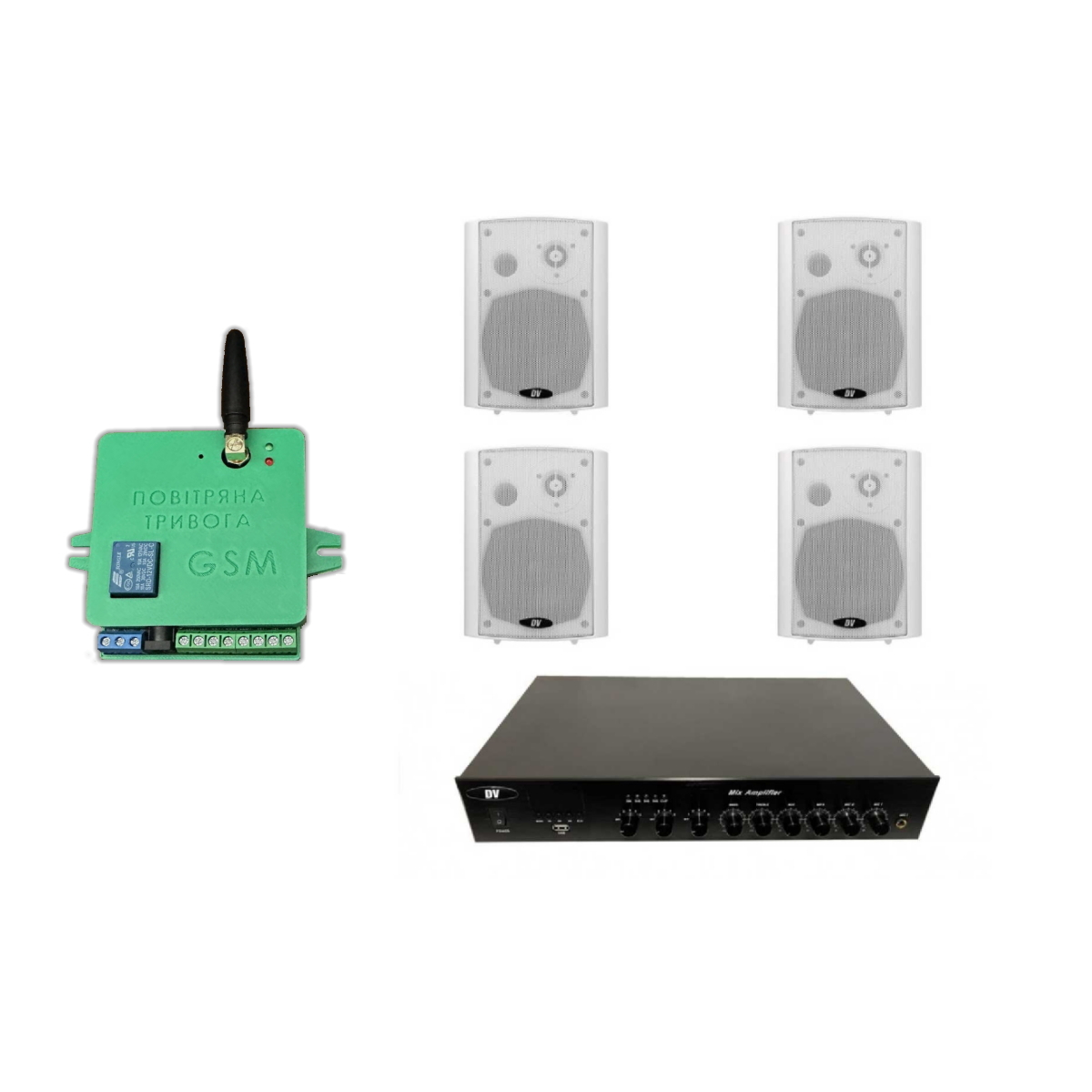 Комплект звуку DV audio LA604PB5W до 80 м.кв + Автоматизований модуль Повітряна тривога GSM + Хвилина мовчання