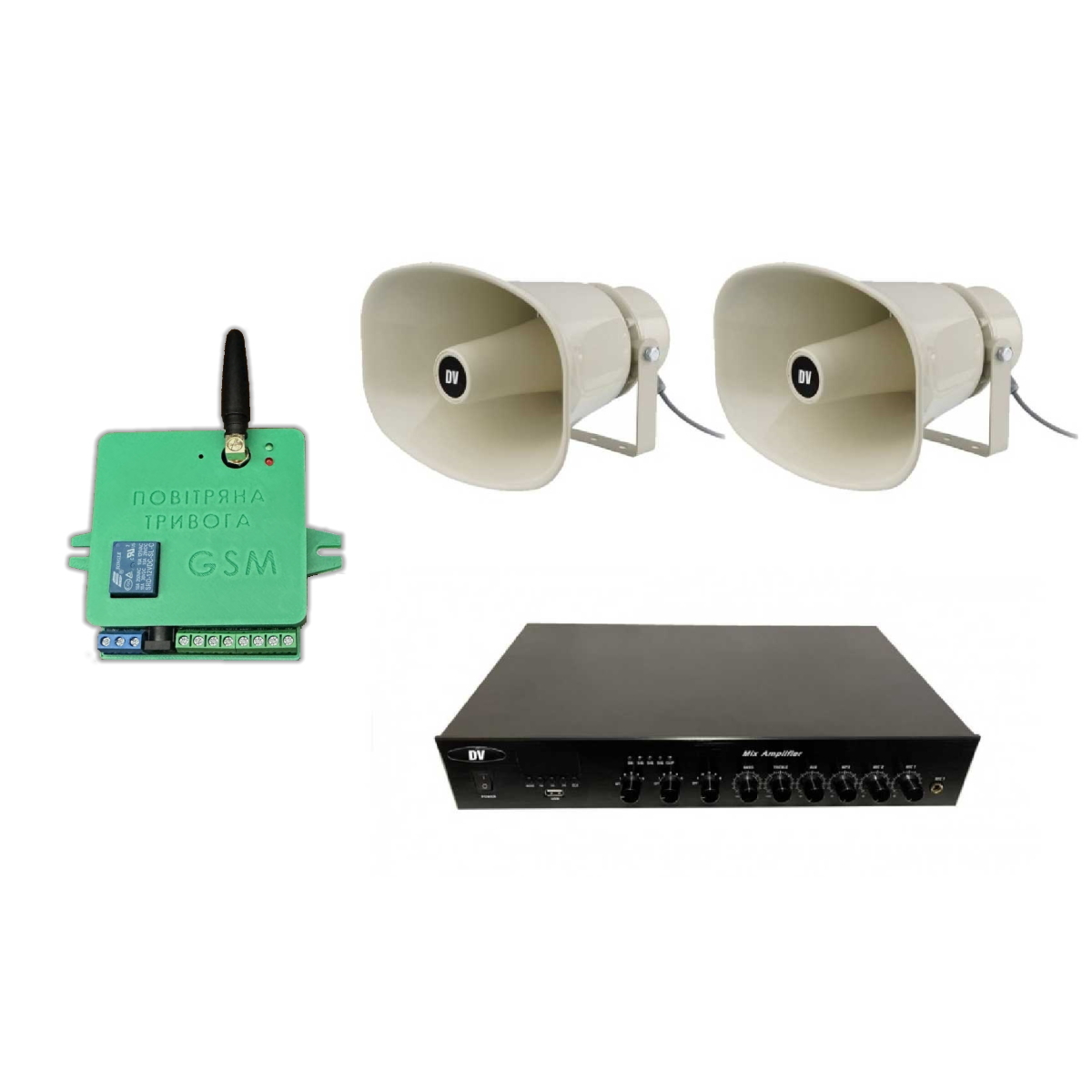 Комплект звуку DV audio LA602HS30 до 900 м.кв + Автоматизований модуль Повітряна тривога GSM + Хвилина мовчання
