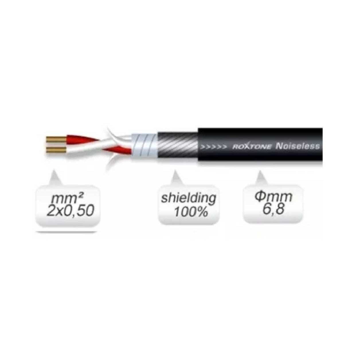 Кабель мікрофонний Roxtone MC022, 2х0.5 кв. мм, вн. діаметр 6.8 мм, 100 м