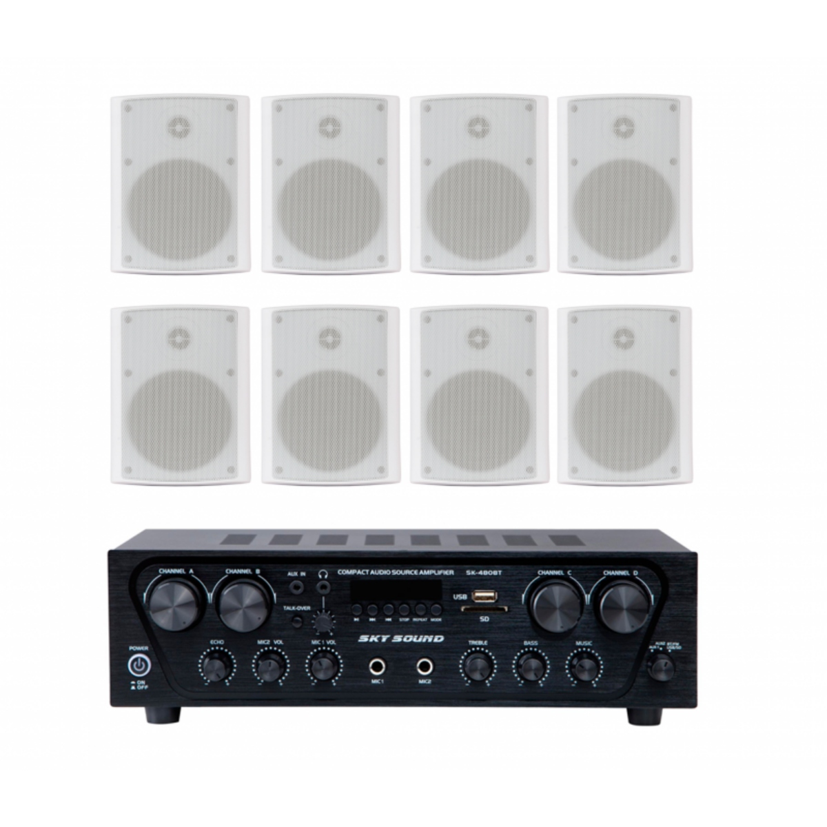 Акустический комплект Sky Sound SKW-4808NS White, 4×80 Вт, 8 настенных колонок 4"
