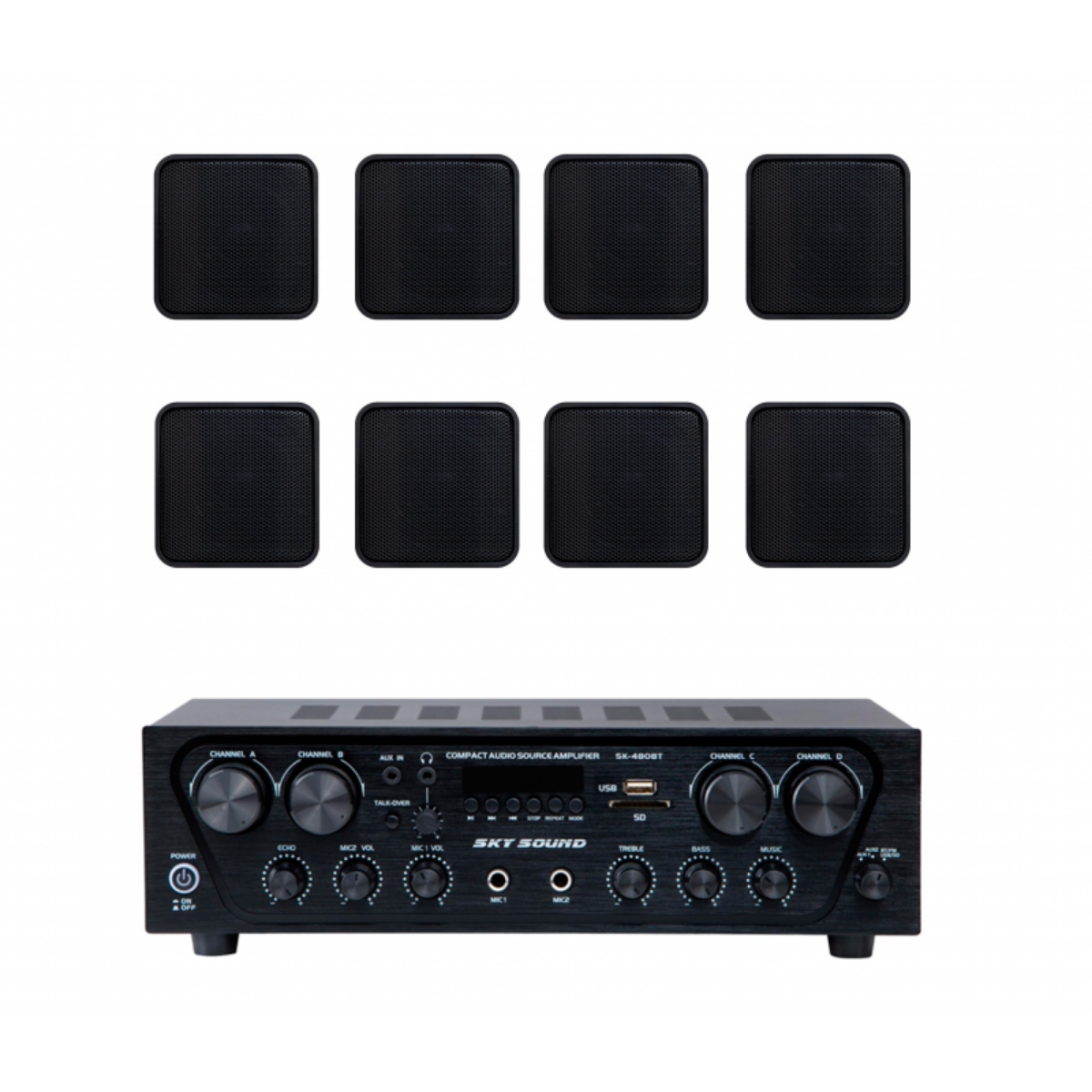 Акустичний комплект Sky Sound SKW-4808VS Black, 4×80 Вт, 8 настінних колонок 2.5"
