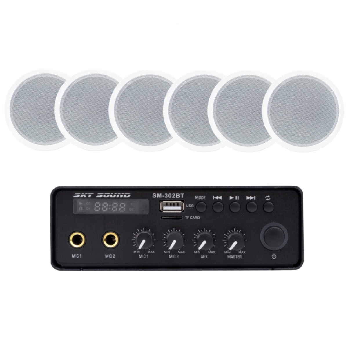 Акустичний комплект Sky Sound SMS-3106, підсилювач 2×30 Вт, 6 стельових колонок 6.5"