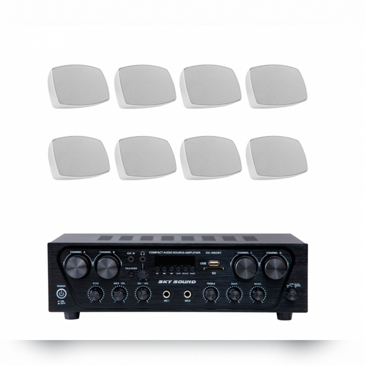 Акустичний комплект Sky Sound SKW-4808QS White, 4×80 Вт, 8 всепогодних колонок 4", IP65
