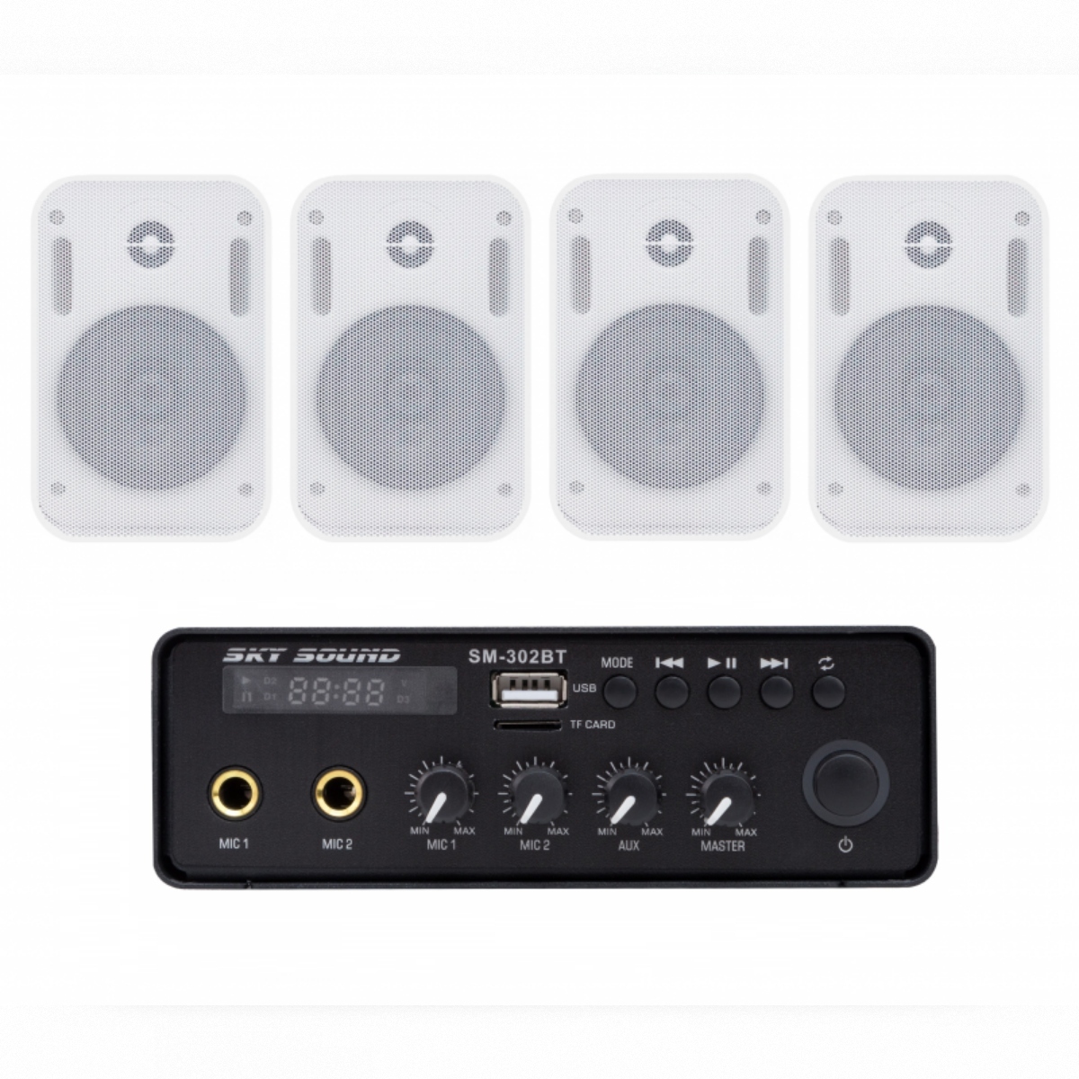 Акустический комплект Sky Sound SMS-3104, усилитель 2×30 Вт, 4 потолочные колонки 6.5"