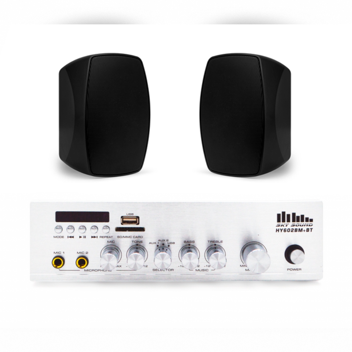 Акустический комплект Sky Sound WMS-4022 Black, усилитель 2×60 Вт, 2 всепогодные колонки 4", IP65