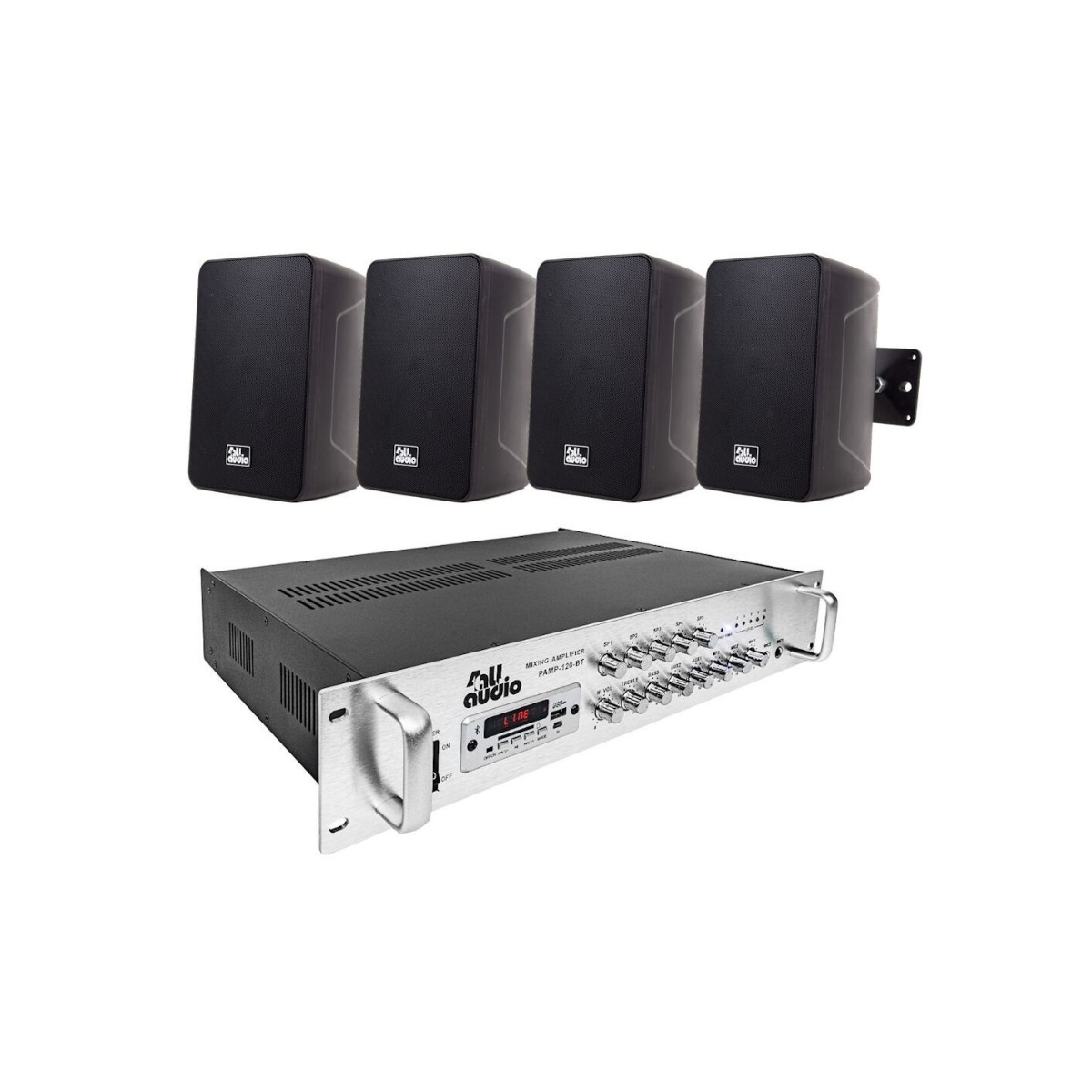 Комплект 4all Audio 4×WALL 420 IP55 Black + PAMP-120-5Zi-BT, 120 Вт, 5 зон