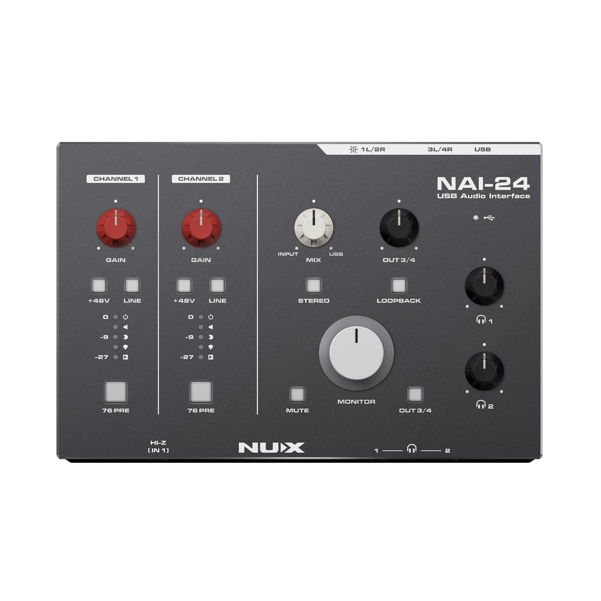 Аудиоинтерфейс NUX NAI-24, 2 канала, 32-bit/192 кГц, компрессор