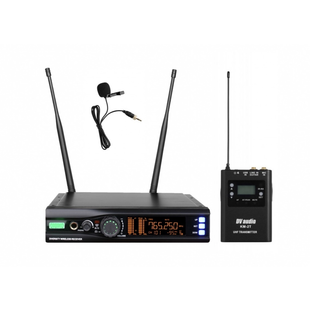Бездротова радіосистема DV Audio WMS-12T, UHF 537.5–552.375 МГц, 100 каналів, мікрофон петличний