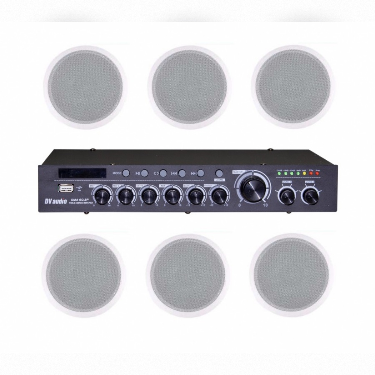 Комплект звуку DV Audio DMA-60.2P + 6×WS-601, 60Вт, до 150 м²