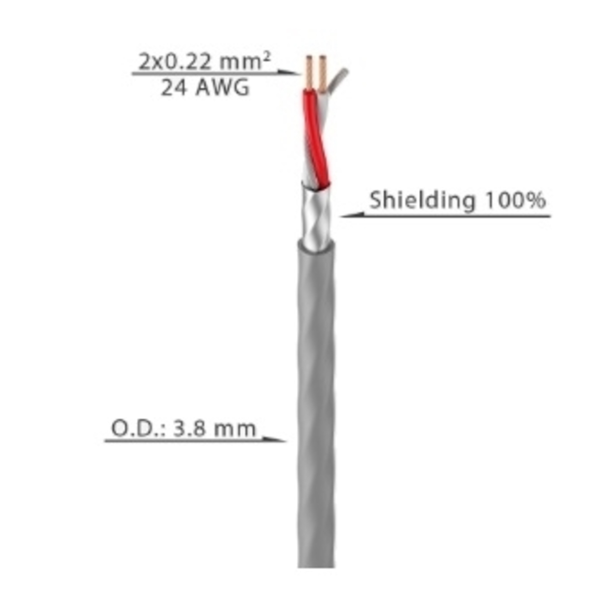 Мікрофонний кабель Roxtone MC036-200, 2x0,22 кв.мм, вн.діаметр 3,8 мм, 200 м, чорний