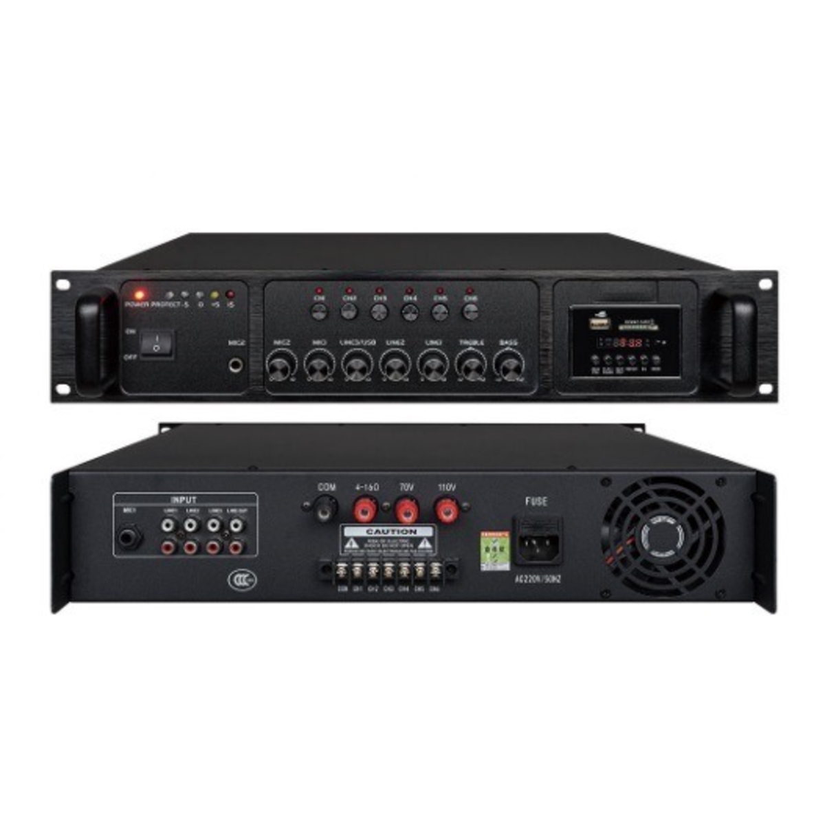 Усилитель ProRecAudio PA-5250USBD 250 Вт, 100В, 4-16 Ом, USB/SD, Bluetooth, 6 зон, 2U, черный