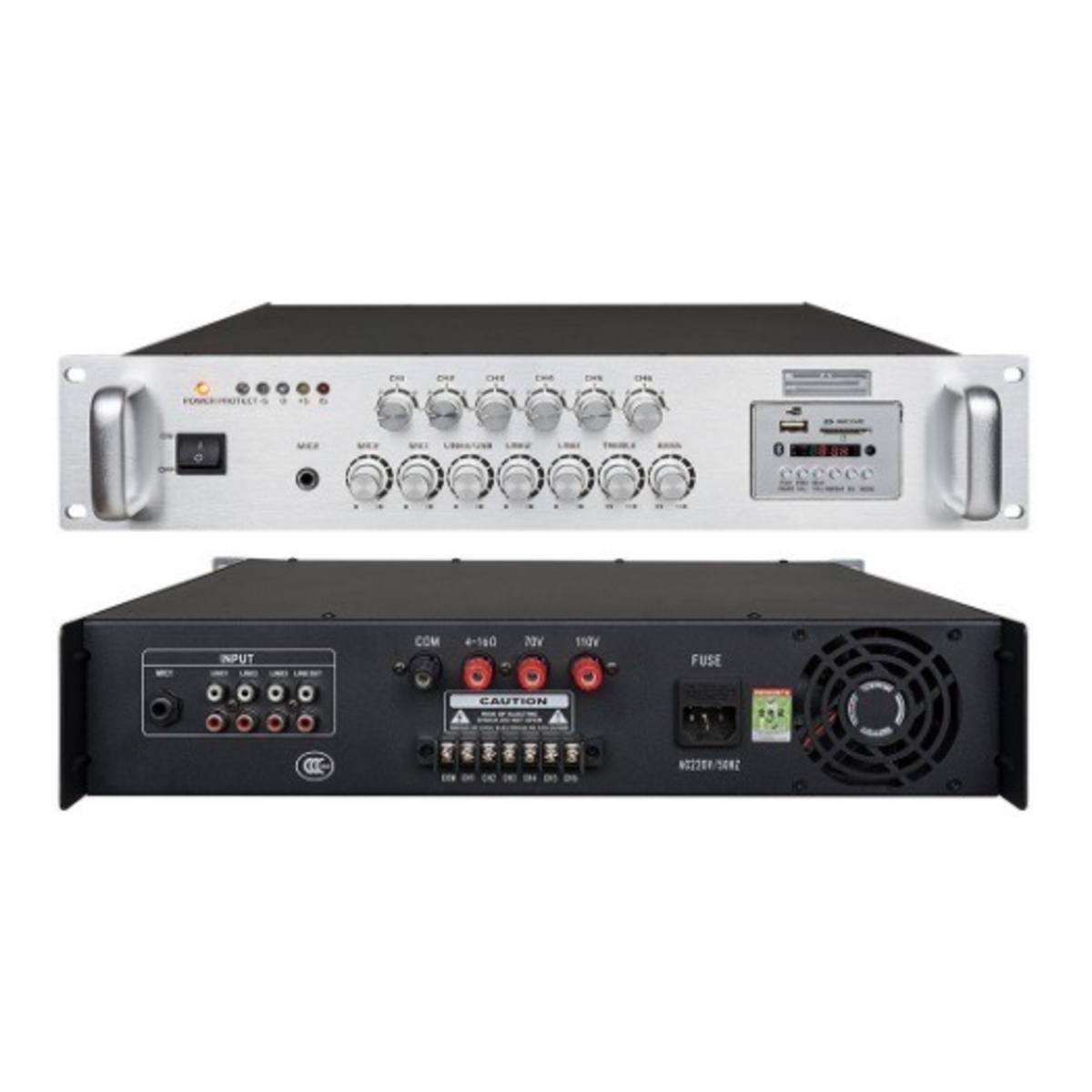 Усилитель ProRecAudio PA-5250USBDS 250 Вт, 100В, 4-16 Ом, USB/SD, Bluetooth, 6 зон, 2U, серебристый