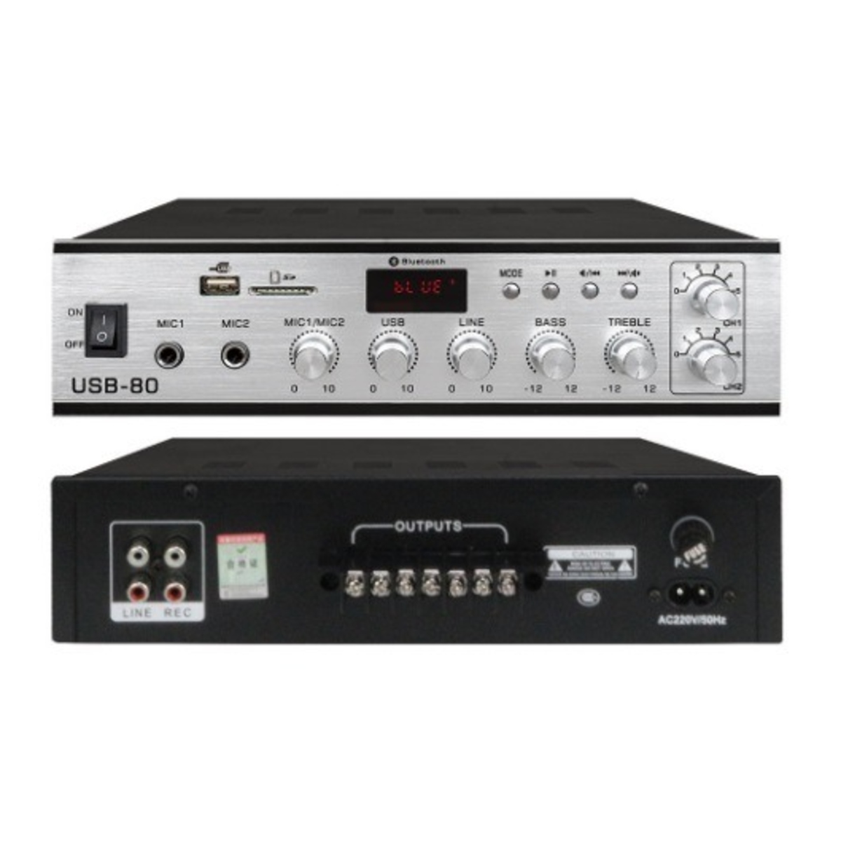 Усилитель ProRecAudio USB-80 80 Вт, 100В, 4-16 Ом, USB/SD, Bluetooth, 2 зоны, 2U