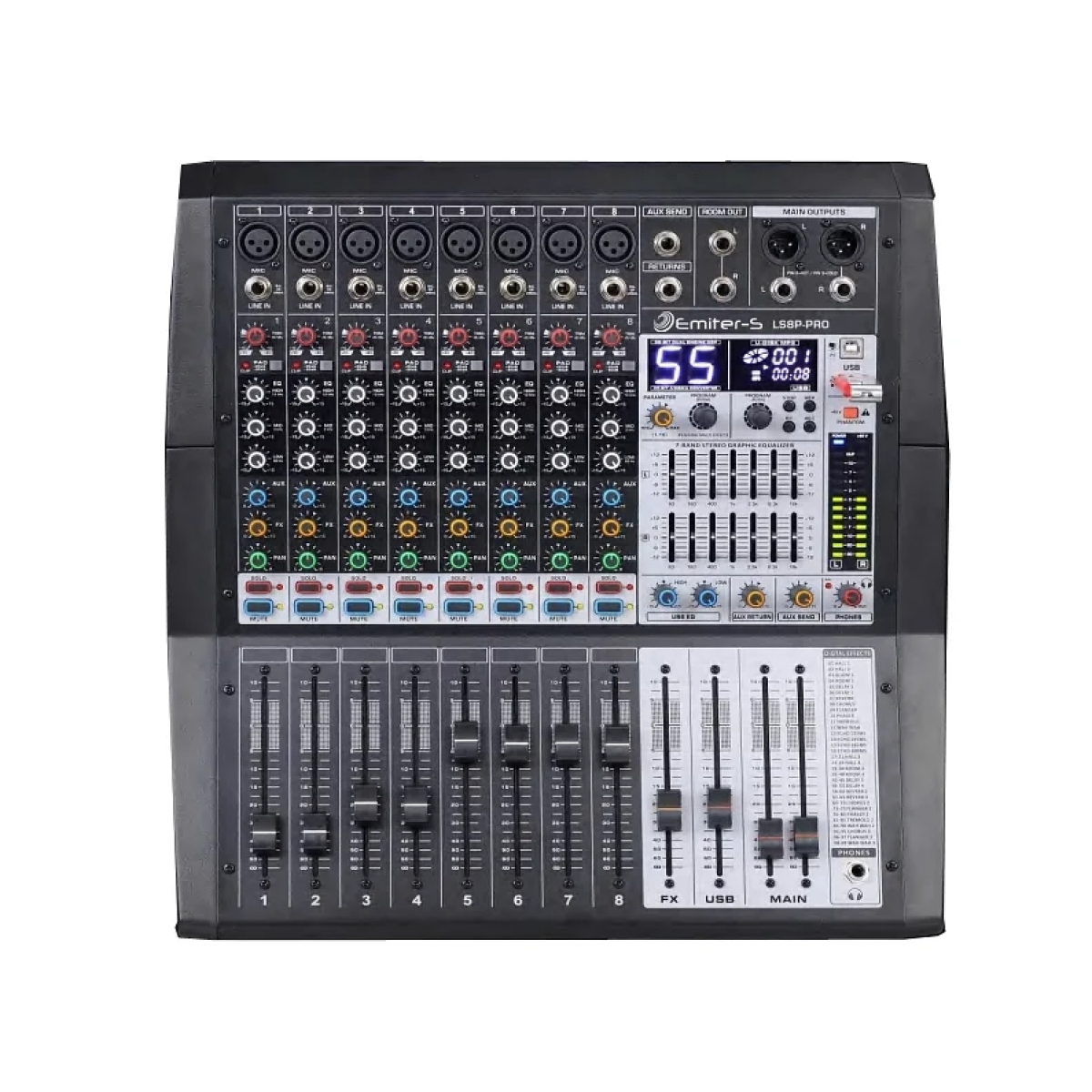Активний мікшерний пульт Emiter-S LS8P-PRO-500, 2x500Вт