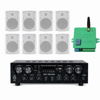 Акустический комплект Sky Sound SKW-4808NS White, 4×80 Вт, 8 настенных колонок 4" + Автоматизированный модуль Воздушная тревога GSM + Минута молчания