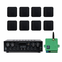 Акустический комплект Sky Sound SKW-4808VS Black, 4×80 Вт, 8 настенных колонок 2.5" + Автоматизированный модуль Воздушная тревога GSM + Минута молчания