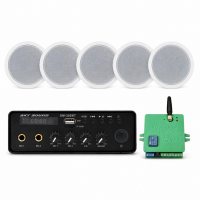 Акустичний комплект Sky Sound SMS-3106, підсилювач 2×30 Вт, 6 стельових колонок 6.5" + Автоматизований модуль Повітряна тривога GSM + Хвилина мовчання
