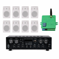 Акустический комплект Sky Sound SKW-4808LS White, 4×80 Вт, 8 настенных колонок 5.5" + Автоматизированный модуль Воздушная тревога GSM + Минута молчания