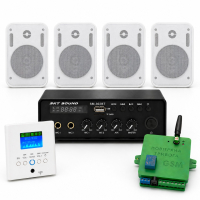 Акустичний комплект Sky Sound SMP-2422 White, підсилювач 2×30 Вт, 2 настінні колонки 5" + Автоматизований модуль Повітряна тривога GSM + Хвилина мовчання