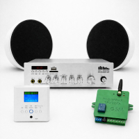 Акустический комплект Sky Sound MRC-5022 Black, усилитель 2×20 Вт, 2 потолочные колонки 5.5", IP44 + Автоматизированный модуль Воздушная тревога GSM + Минута молчания