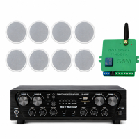 Акустический комплект Sky Sound SKC-4808S, 4×80 Вт, 8 потолочных колонок 6.5" + Автоматизированный модуль Воздушная тревога GSM + Минута молчания