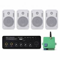 Акустичний комплект Sky Sound SMS-3104, підсилювач 2×30 Вт, 4 стельові колонки 6.5" + Автоматизований модуль Повітряна тривога GSM + Хвилина мовчання