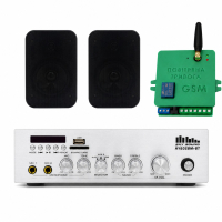 Акустический комплект Sky Sound WMS-1204 Black, усилитель 2×60 Вт, 2 настенные колонки 5" + Автоматизированный модуль Воздушная тревога GSM + Минута молчания