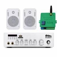 Акустический комплект Sky Sound WMS-1204 White, усилитель 2×60 Вт, 2 настенные колонки 4" + Автоматизированный модуль Воздушная тревога GSM + Минута молчания